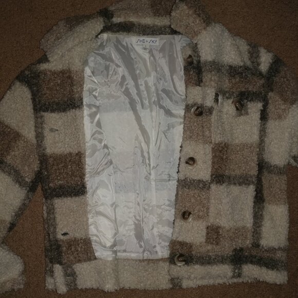 SHE + SKY: Brown & Cream Teddy Sherpa Jacket - Women's Size Large - Picture 3 of 8